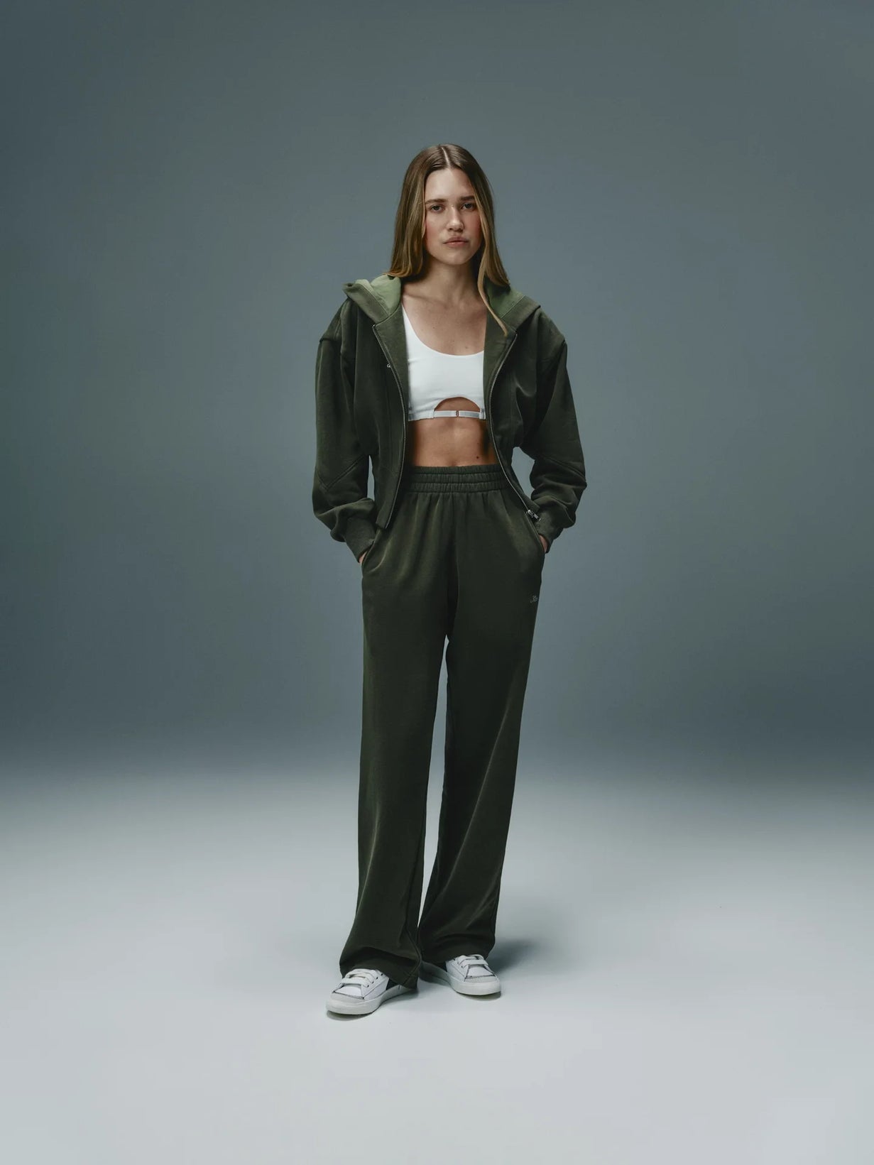044 Palazzo & Zip Hoodie KHAKI