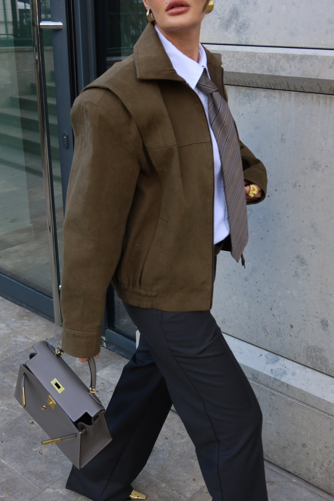 STRUCTURED BOMBER JACKET WITH KHAKI SHOULDER PADS