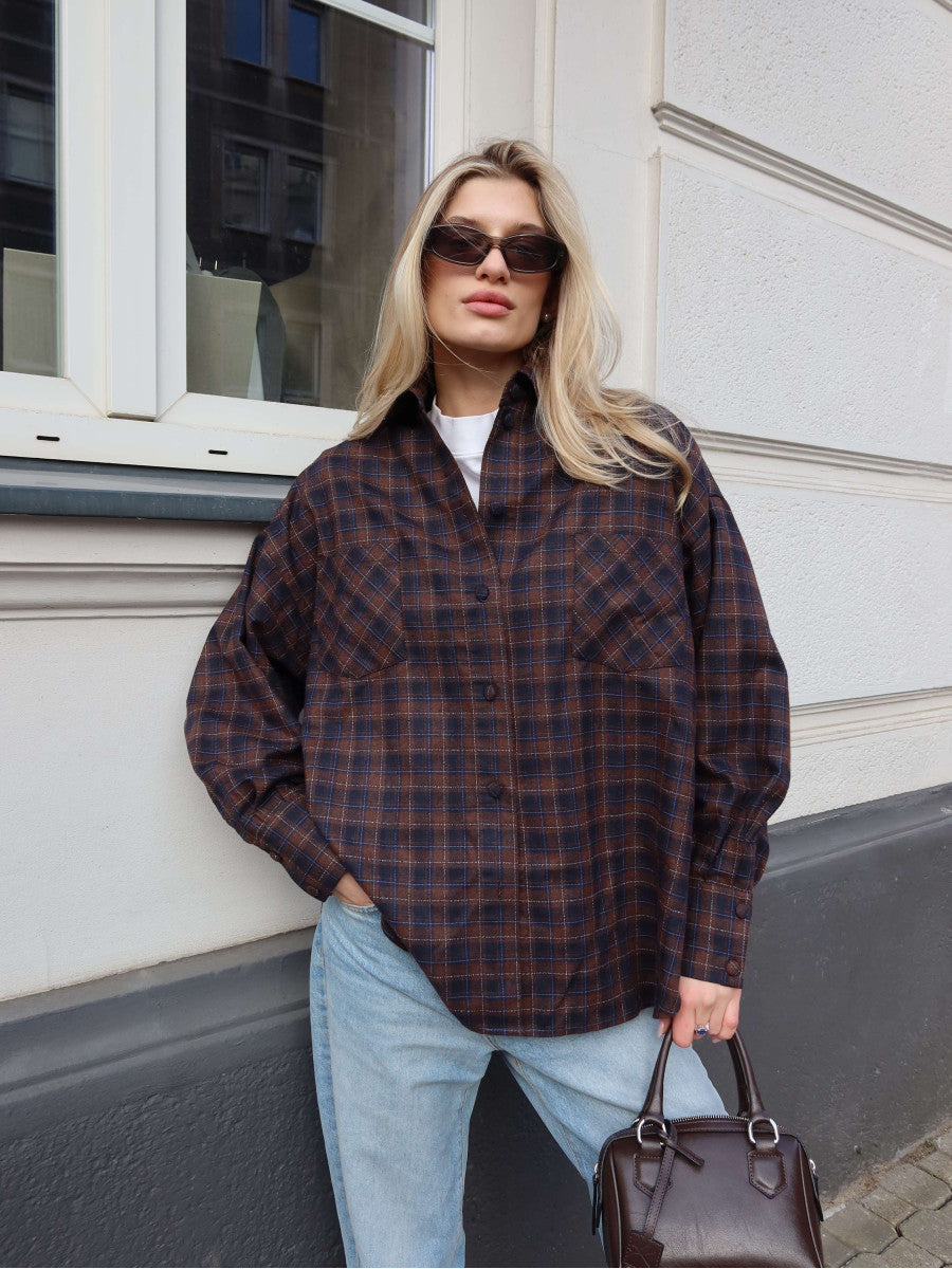 Plaid shirt NAVY DARK BROWN