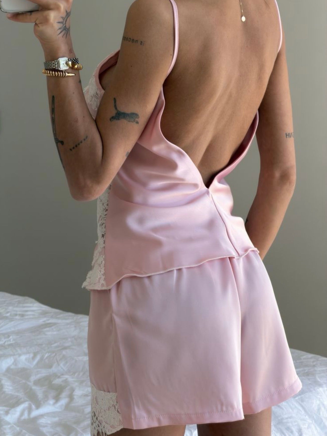Top satén Lace BABY PINK