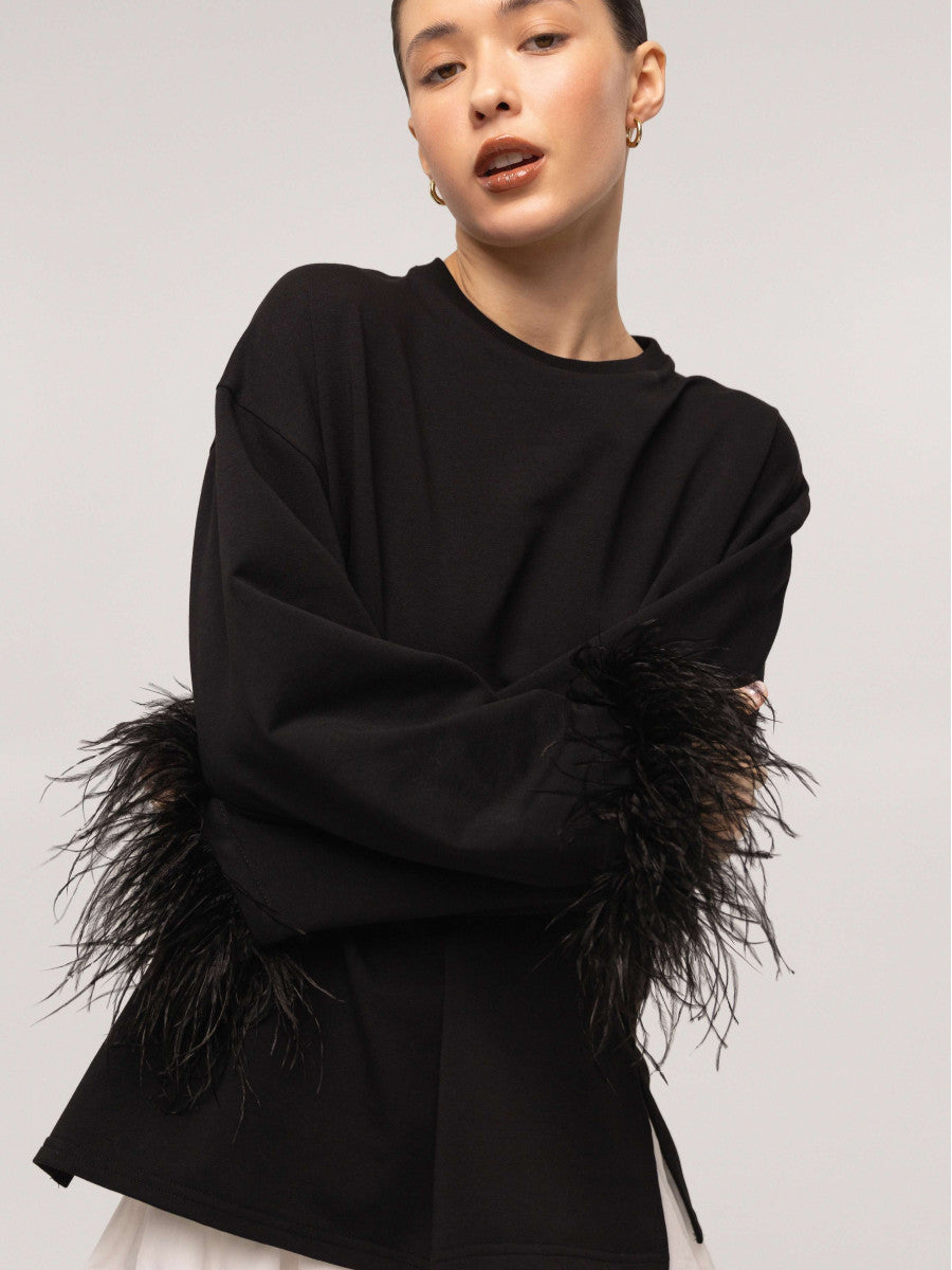 Feathers long sleeve BLACK