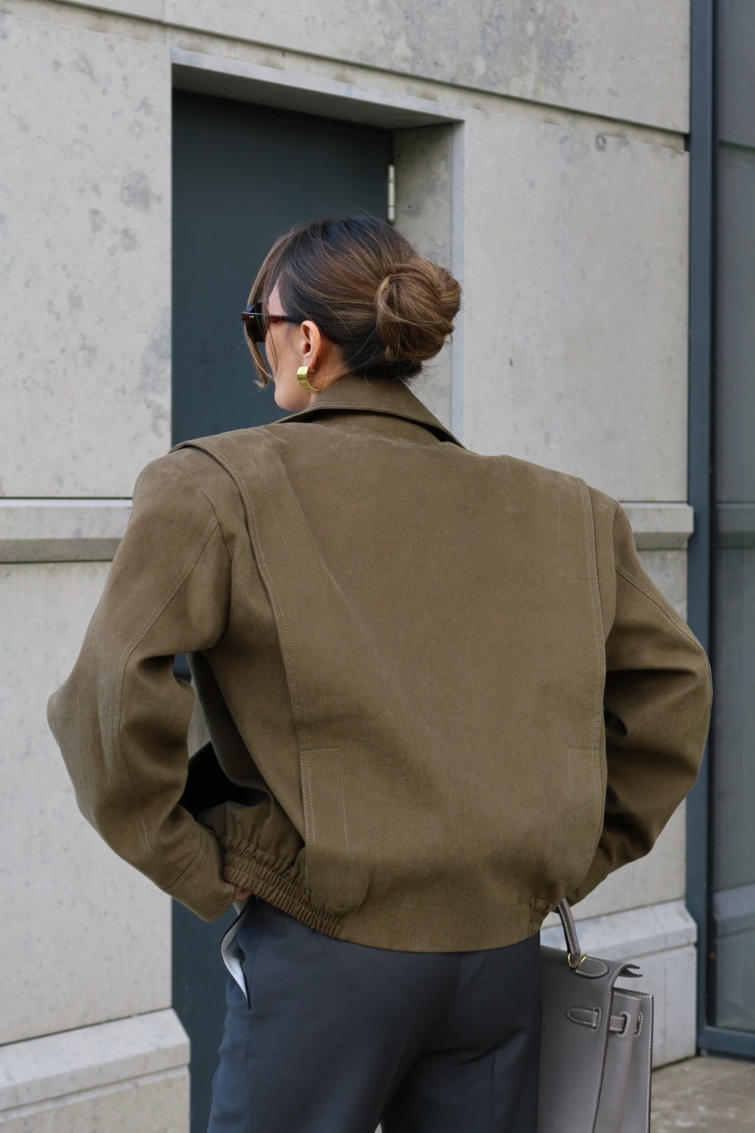 STRUCTURED BOMBER JACKET WITH KHAKI SHOULDER PADS
