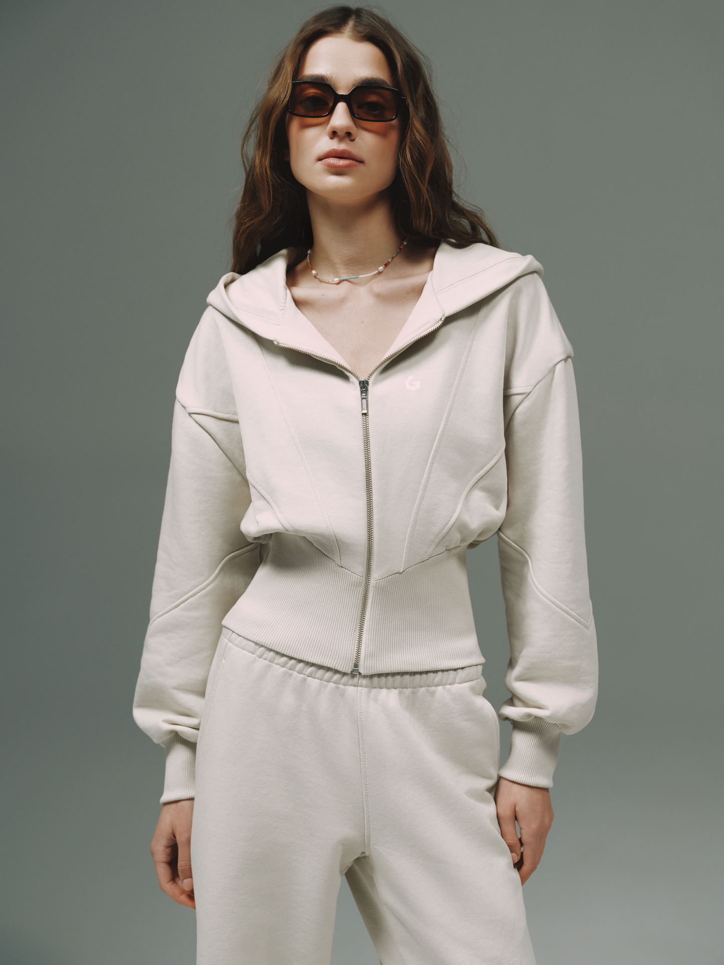 Zip Hoodie Cropped Corset BEIGE