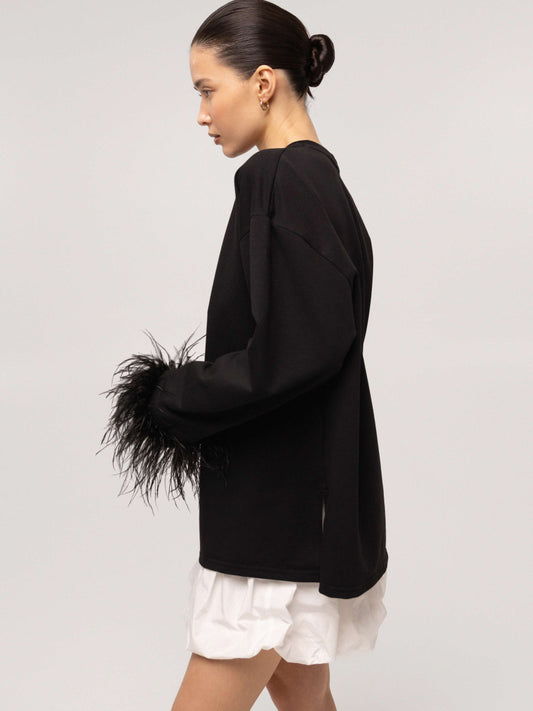 Feathers long sleeve BLACK
