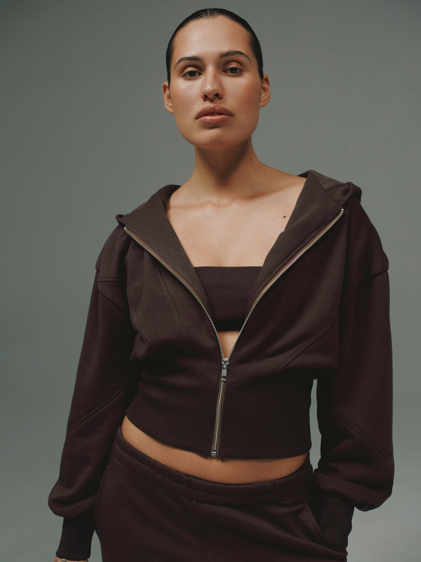 Zip Hoodie Cropped Corset CHOCO