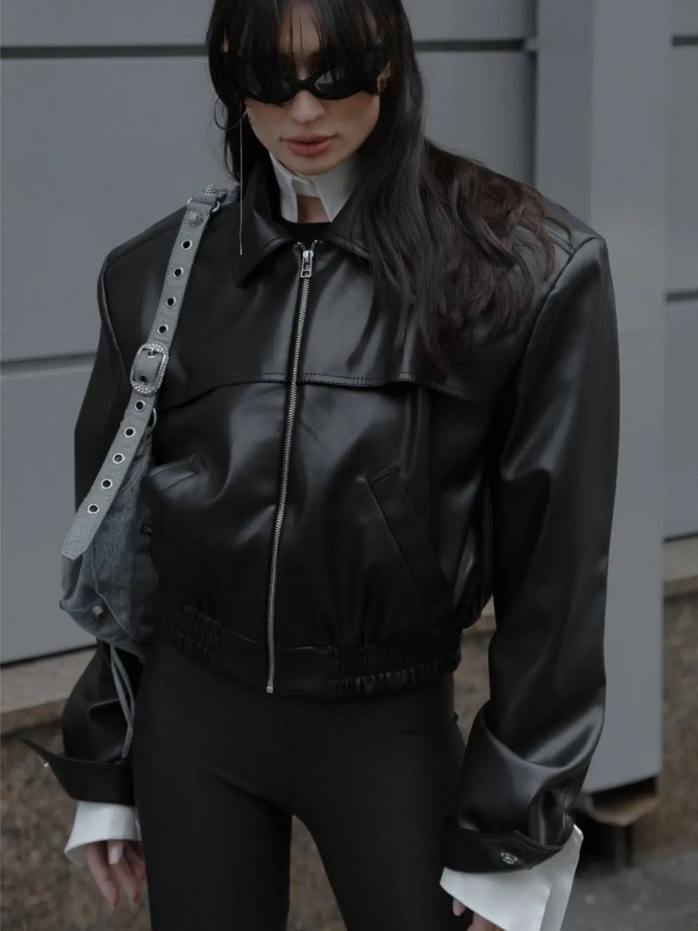 Bomber jacket with eco-leather shoulder pads