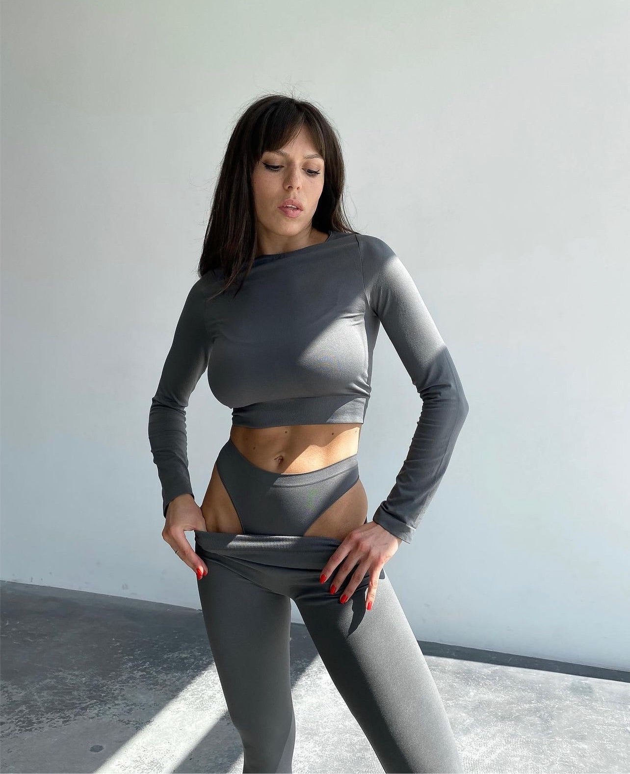 Legíny & Long-sleeve crop top GREY